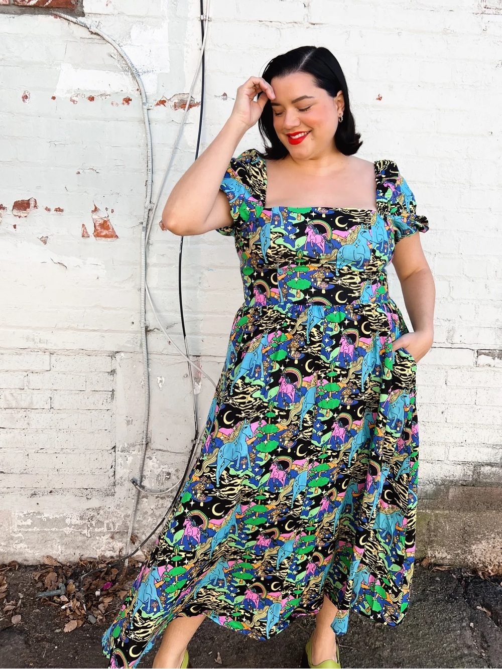 Nooworks Unicorn Linen Princess Dress 2XL Maxi Dress Pockets NWT